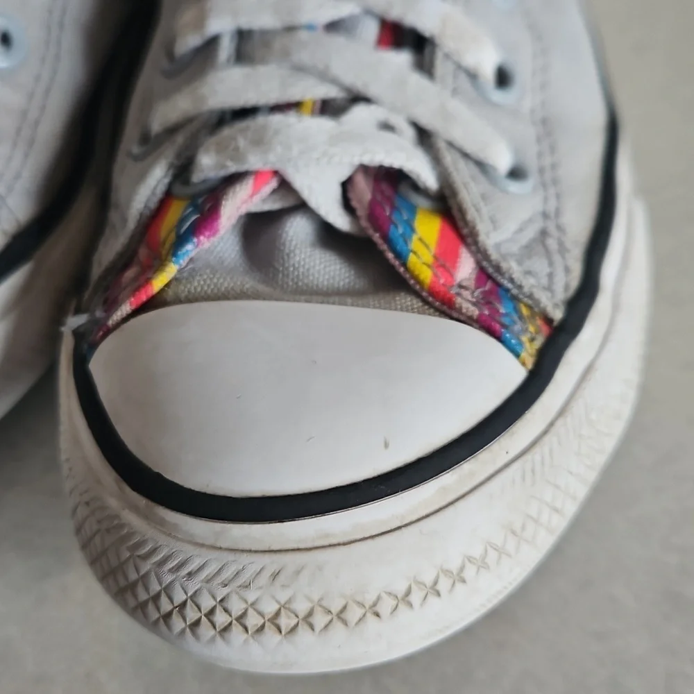 Rainbow Grey Double Tongue Converse Sneakers